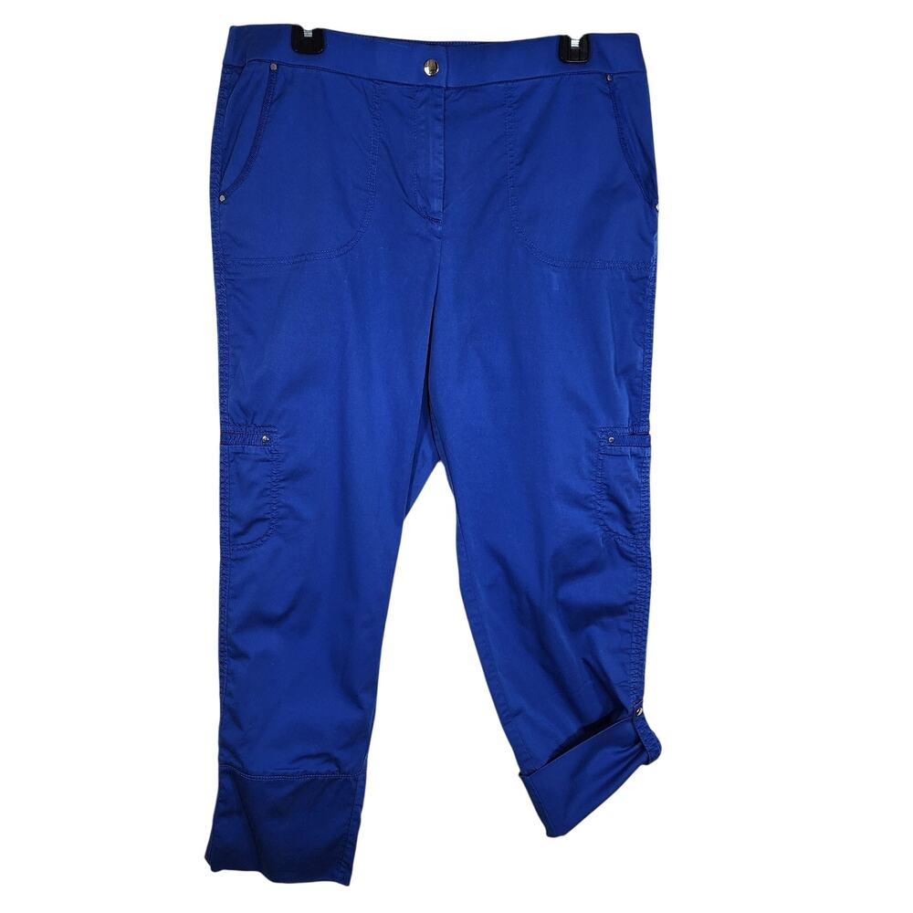 Chico's Womens Luxe Twill Utility Crop Pants Sz 2 US Large 12 Ultimate Fit Royal